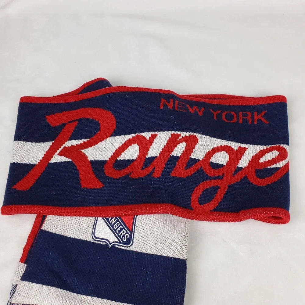 New York Rangers Mitchell NHL Knit‎ Scarf Embroidery Logo Navy Red White New